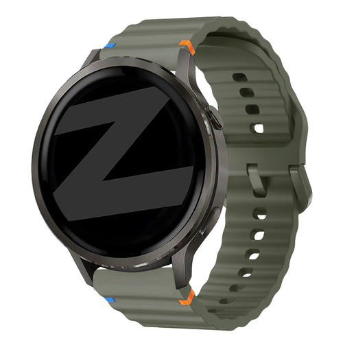 Silicone Strap 'Wave', army green, on a watch, 3/4 front view