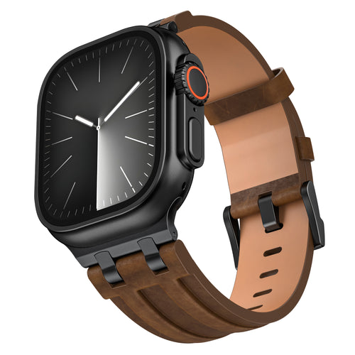 Solid Leather Strap, bronze brown, on a watch, 3/4 front view