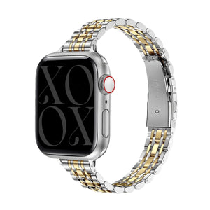 Steel Strap 'Slim', silver/gold, on a watch, 3/4 front view
