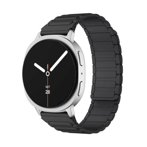 Magnetic Silicone Strap, black, on a watch, 3/4 front view