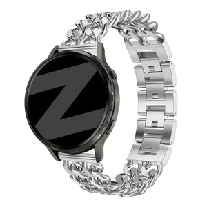 Metal Strap 'Double Chains', silver, on a watch, 3/4 front view