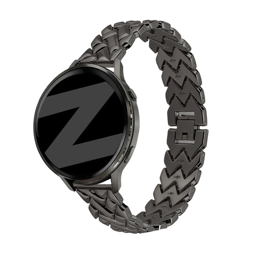Metal Strap 'V-Type', black, on a watch, 3/4 front view