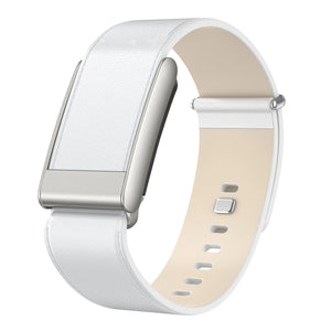 Leather Strap, white, on a watch, 3/4 front view