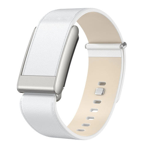 Leather Strap, white, on a watch, 3/4 front view