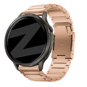 Titanium Link Strap, rose gold, on a watch, 3/4 front view