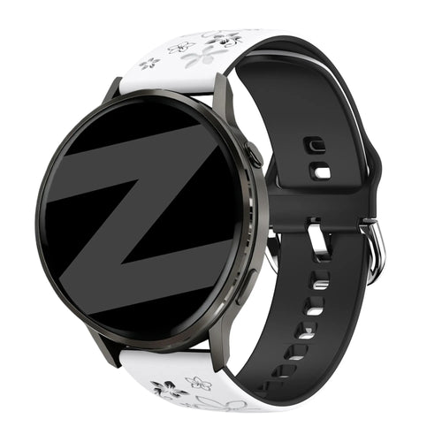 Bandz Garmin Vivoactive 5 Silicone Strap 'Flowers' (White/Black)