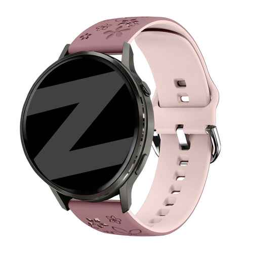 Bandz Garmin Vivoactive 5 Silicone Strap 'Flowers' (Smoke Purple/Light Pink)