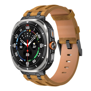 Solid Leather Strap, brown, on a watch, 3/4 front view