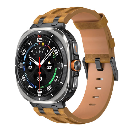 Solid Leather Strap, brown, on a watch, 3/4 front view