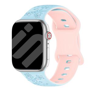 Correa silicona con flores Apple Watch (azul/rosa)