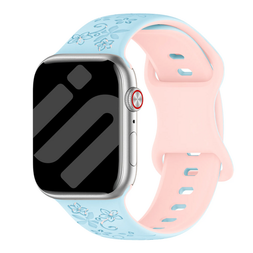 Correa silicona con flores Apple Watch (azul/rosa)