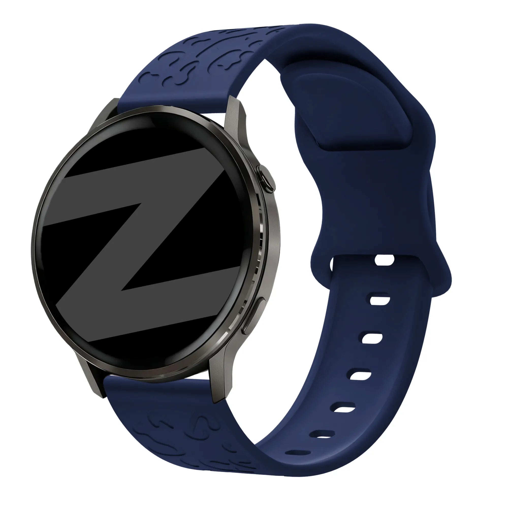 Silicone Strap 'Leopard', dark blue, on a watch, 3/4 front view