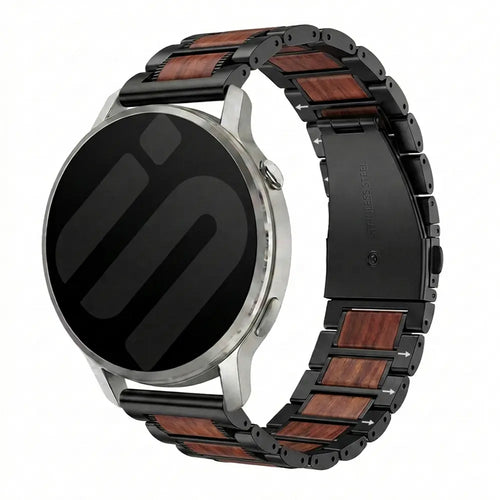 Wood Steel Strap, black, on a watch, 3/4 front view