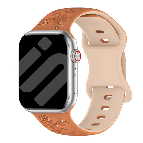 Correa silicona con flores Apple Watch (beige/marrón)