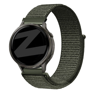 Nylon Loop Strap, dark green, on a watch, 3/4 front view
