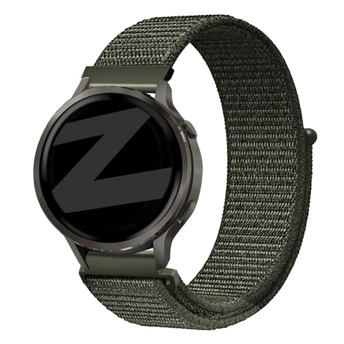 Nylon Loop Strap, dark green, on a watch, 3/4 front view