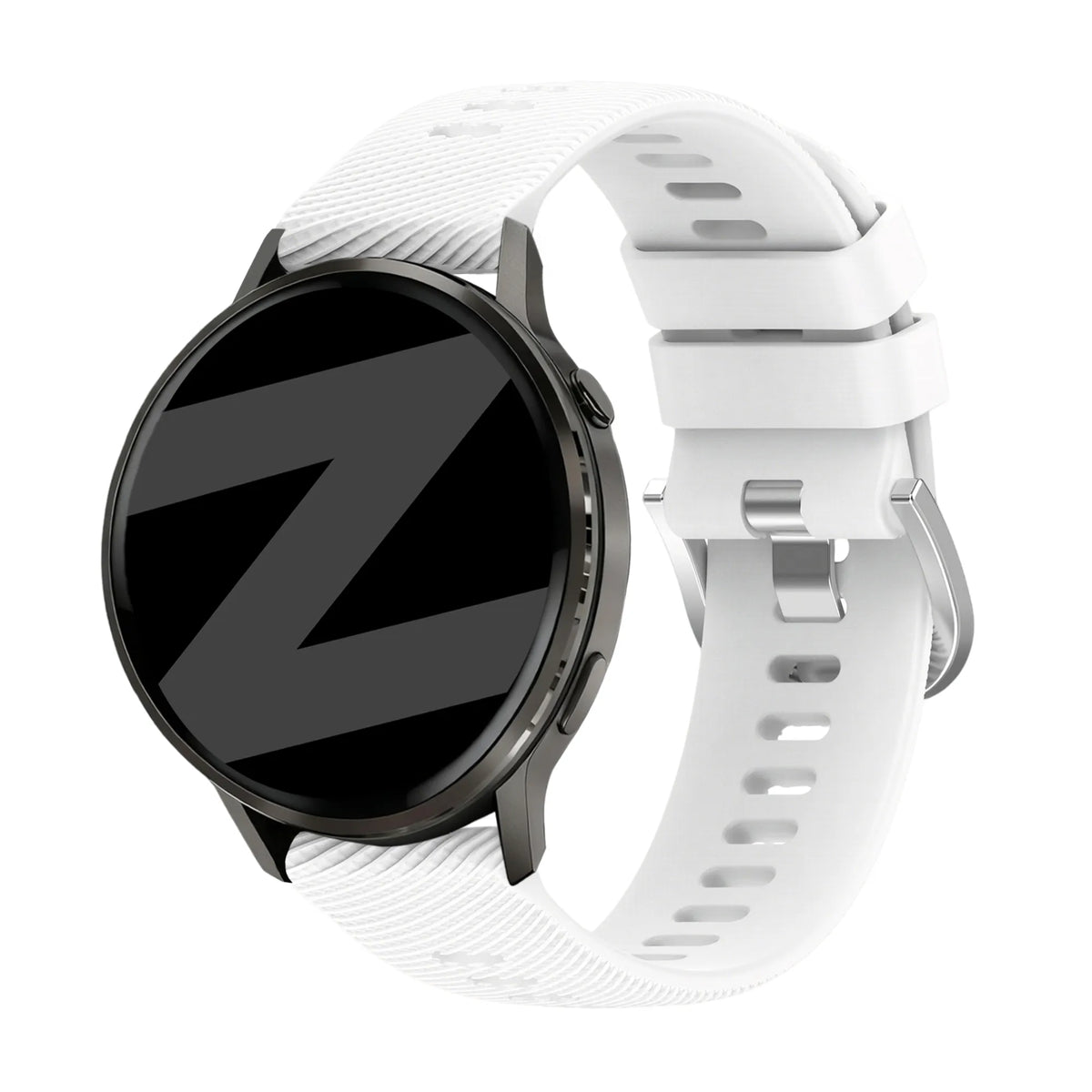 Silicone Strap 'Deluxe', white, on a watch, 3/4 front view