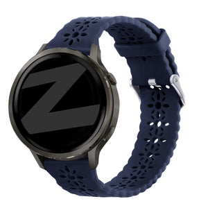 Silicone Strap 'Lace', dark blue, on a watch, 3/4 front view