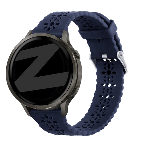 Silicone Strap 'Lace', dark blue, on a watch, 3/4 front view