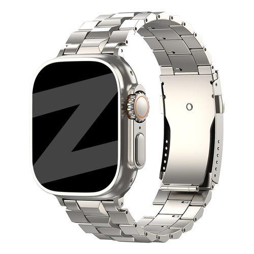 Titanium Strap 'Deluxe', on a watch, 3/4 front view