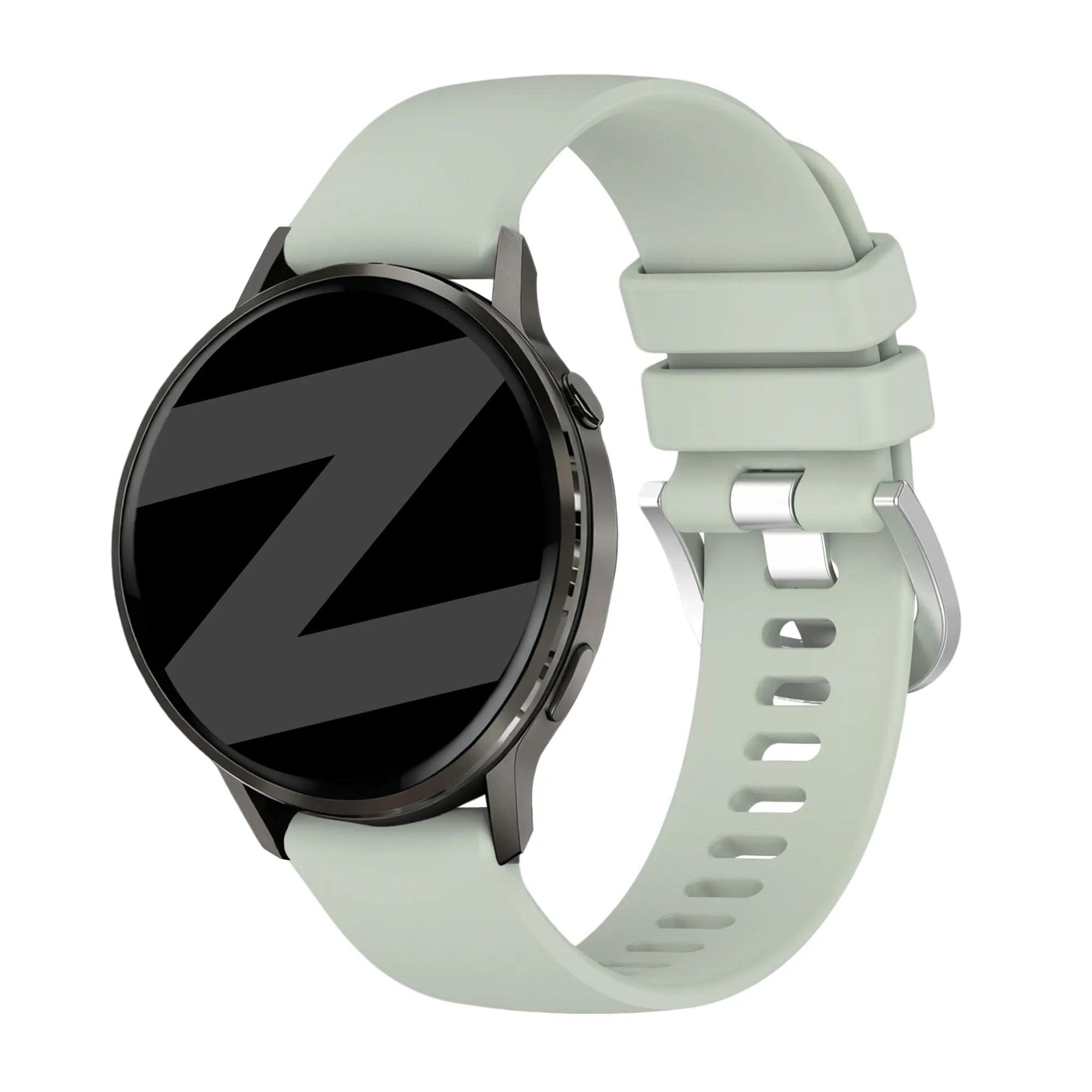 Silicone Strap 'Classic', light green, on a watch, 3/4 front view