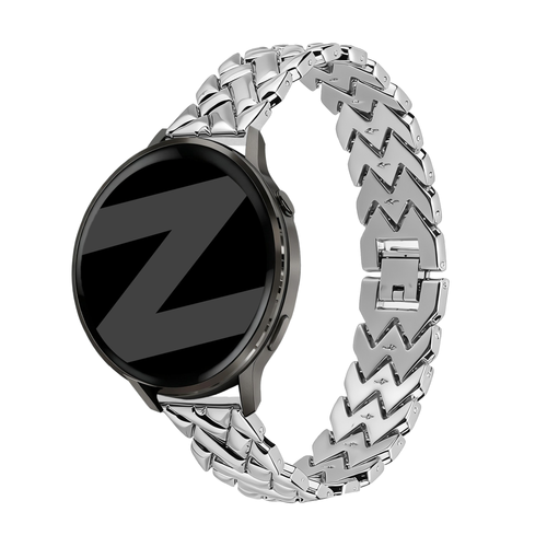 Metal Strap 'V-Type', silver, on a watch, 3/4 front view