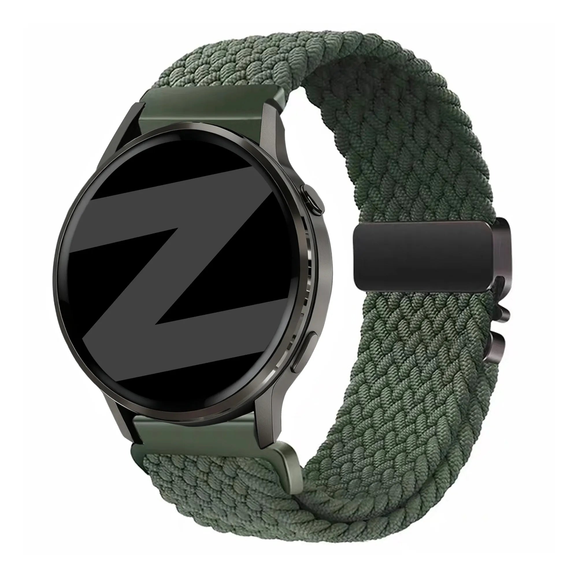Nylon Braided Strap 'Parachute', green, on a watch, 3/4 front view