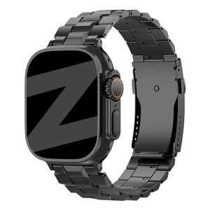 Titanium Strap 'Deluxe', black, on a watch, 3/4 front view