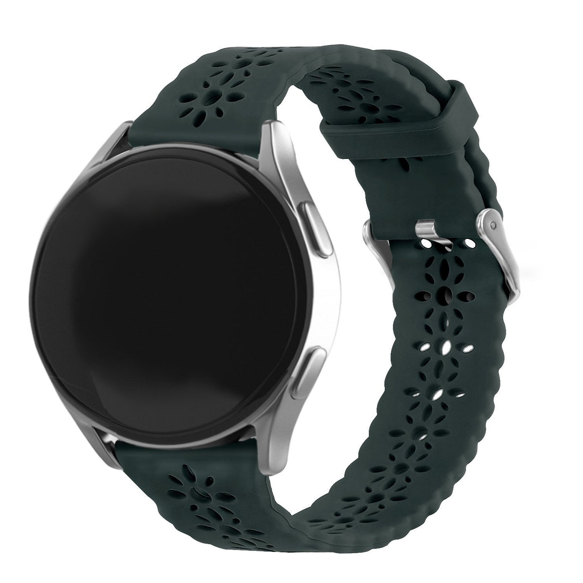 Patterned Silicone Strap, viridian, on a watch, 3/4 front view