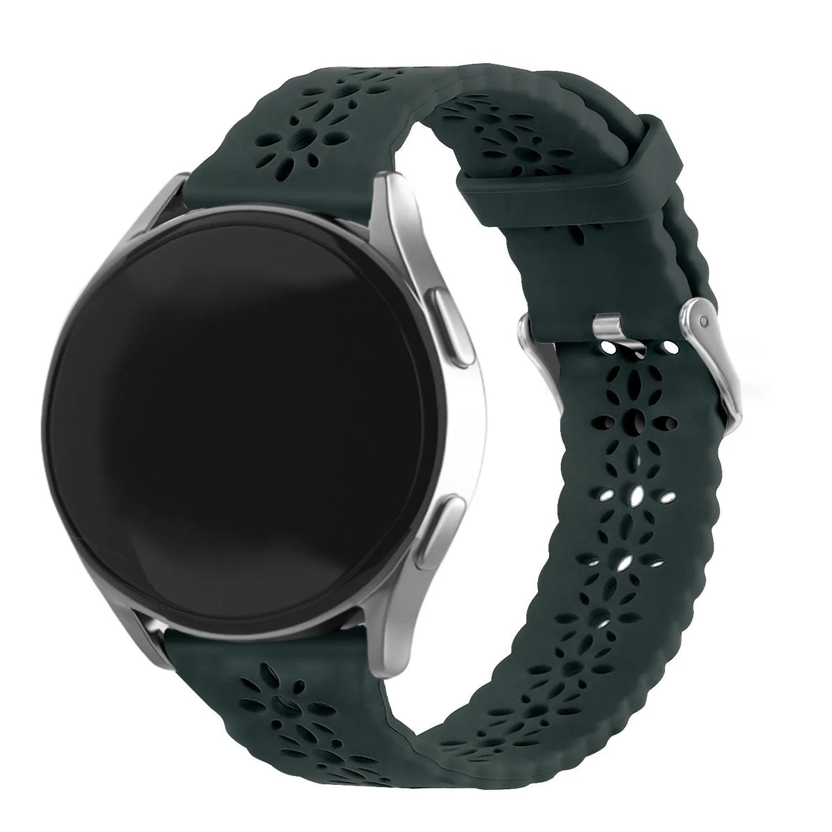 Patterned Silicone Strap, viridian, on a watch, 3/4 front view