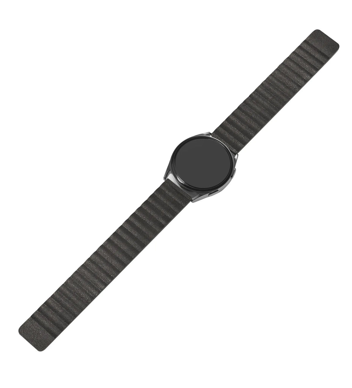 Leather Loop Strap, black, on a watch, 3/4 front view