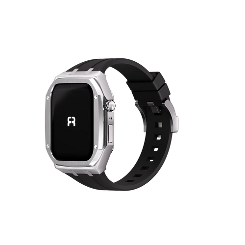 Reqior Funda de metal con correa de goma Apple Watch 45mm (plateado)