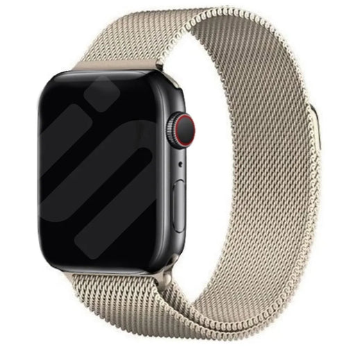 Milanese Strap, champagne, on a watch, 3/4 front view