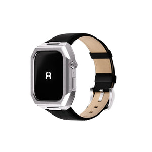 Reqior Funda de metal con correa de cuero Apple Watch 45mm (plateado/negro)