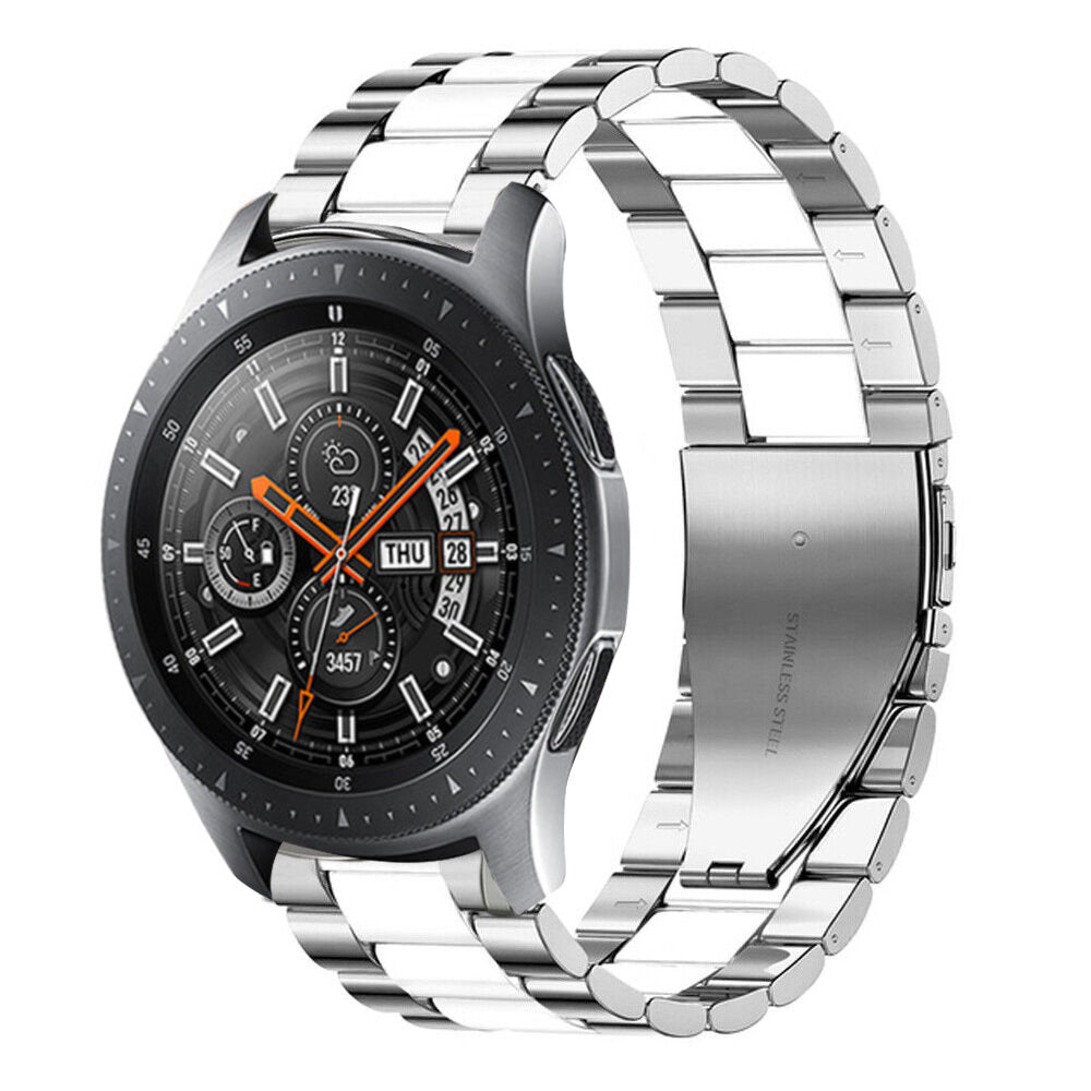 Steel Strap, silver/white, on a watch, 3/4 front view