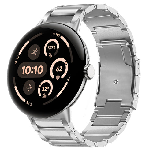 Titanium Strap, silver, on a watch, 3/4 front view
