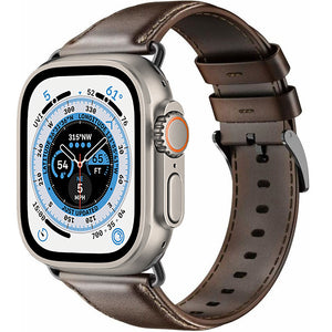 Leather Strap, dark brown, on a watch, 3/4 front view