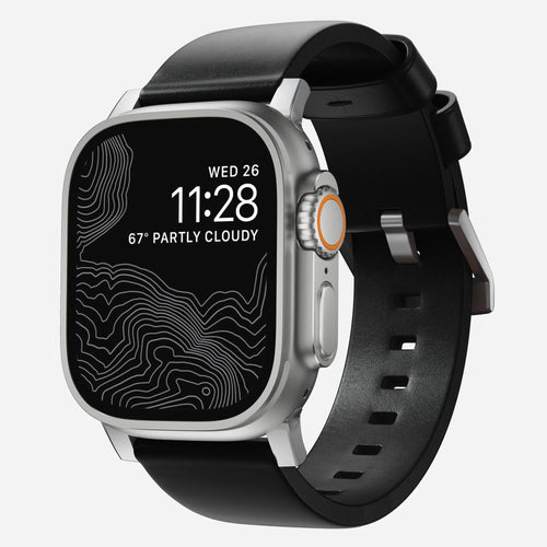 Nomad Modern Apple Watch Leather Strap (Black/Silver)