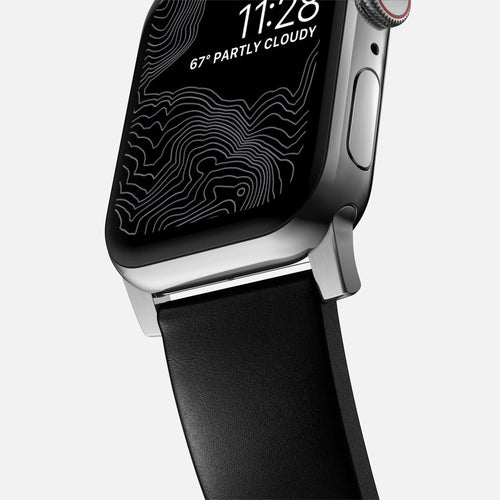 Nomad Modern Apple Watch Leather Strap (Black/Silver)