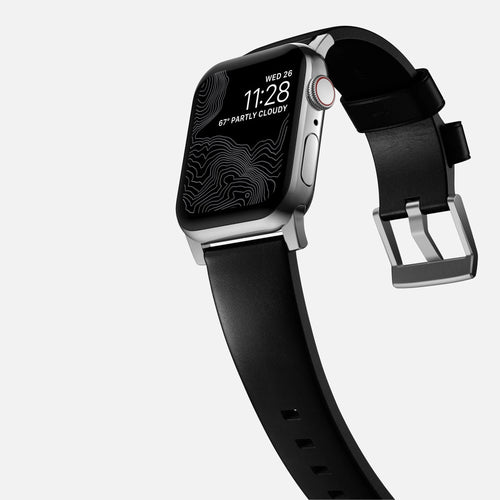 Nomad Modern Apple Watch Leather Strap (Black/Silver)