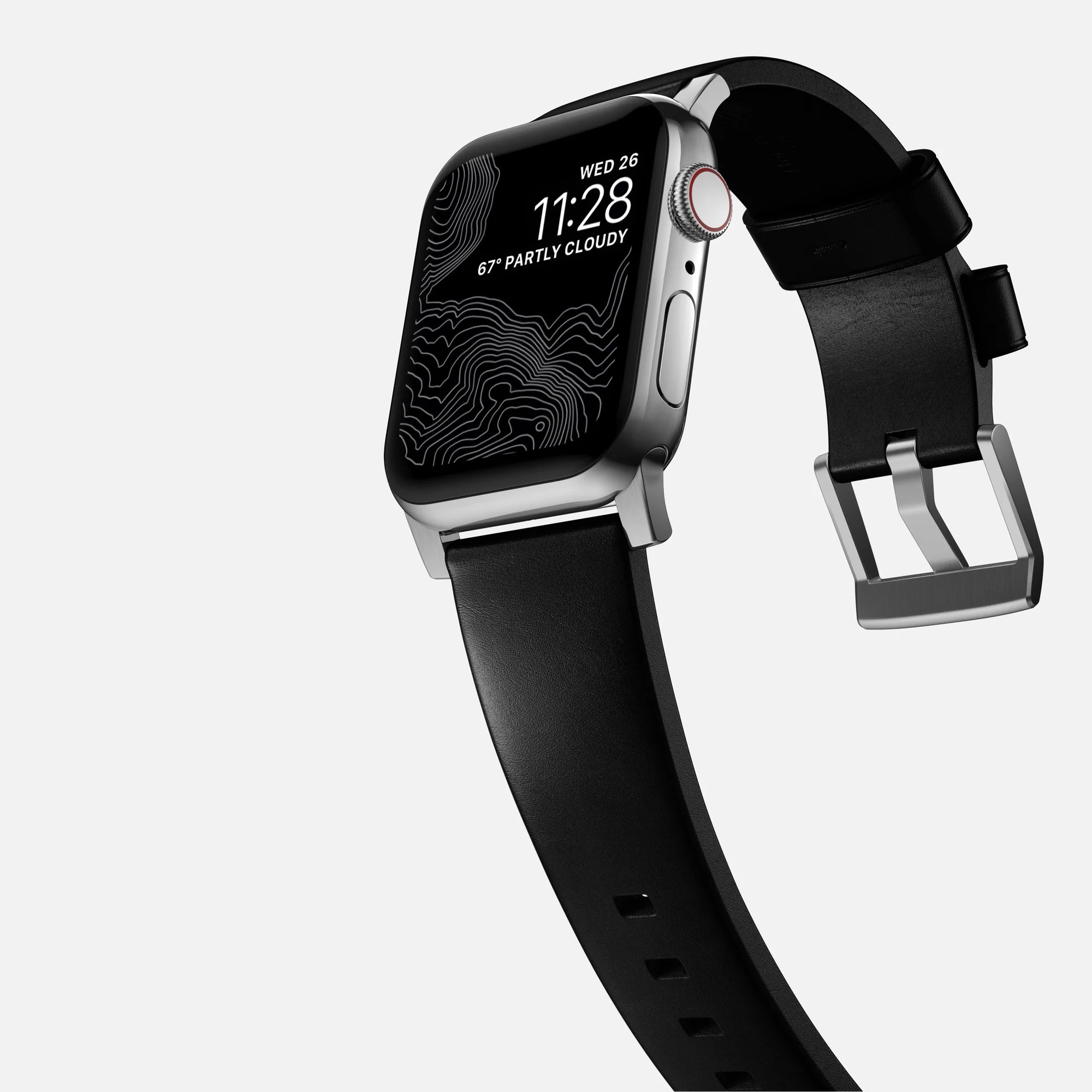 Nomad Correa cuero moderna Apple Watch (negro/plateado)