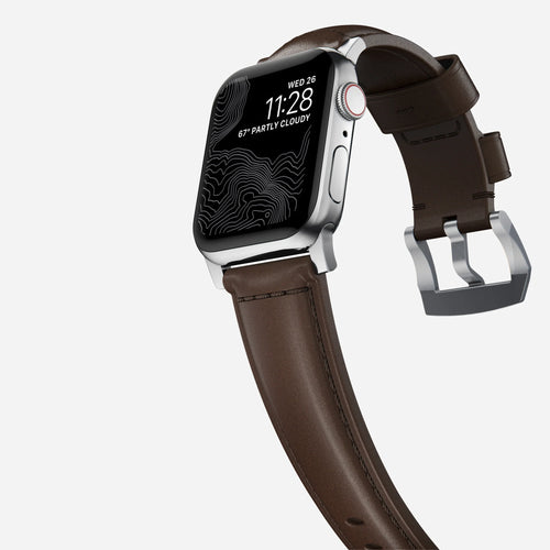 Nomad Traditional Apple Watch Leather Strap (Brown/Silver)