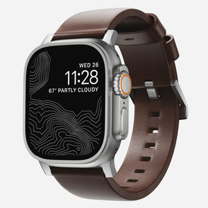 Nomad Correa cuero moderna Apple Watch (marrón/plateado)
