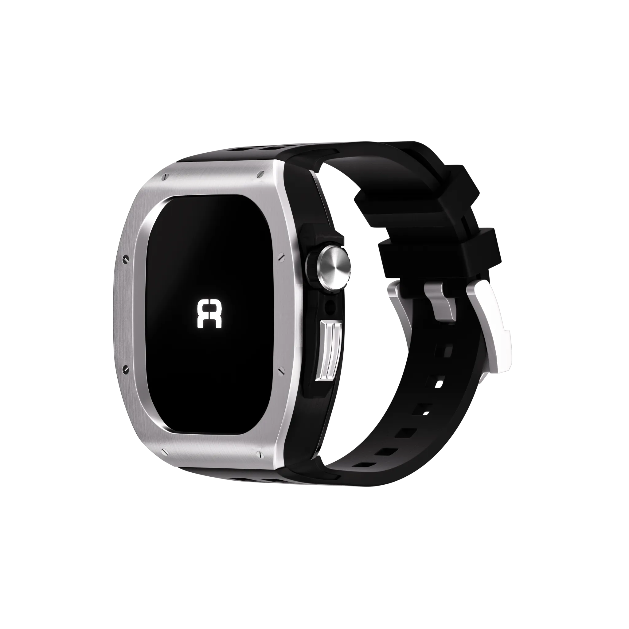 Reqior Funda de polímero y metal con correa de goma Apple Watch 45mm (plateado)