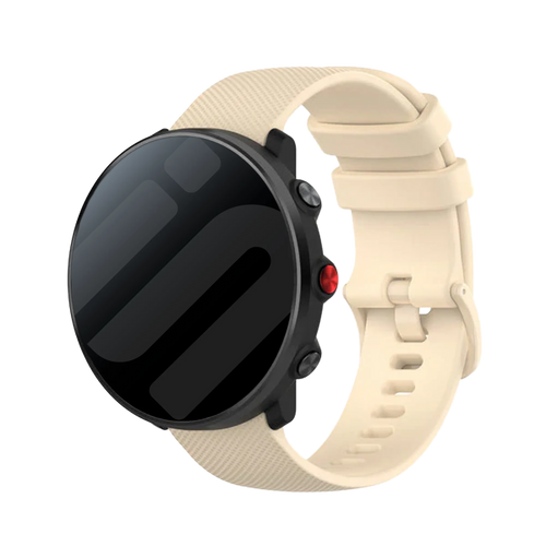 Premium Silicone Strap, beige, on a watch, 3/4 front view