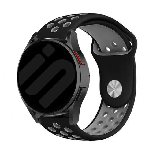 Silicone Sport Strap, black/grey, on a watch, 3/4 front view