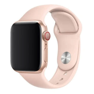 Silicone Strap, soft pink, on a watch, 3/4 front view