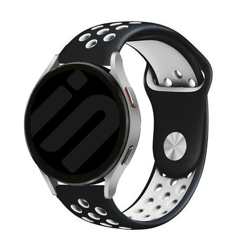Silicone Sport Strap, black/white, on a watch, 3/4 front view