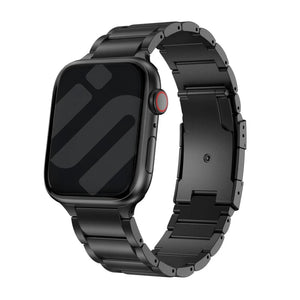 Titanium Strap, black, on a watch, 3/4 front view