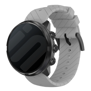 Silicone Strap, grey, on a watch, 3/4 front view